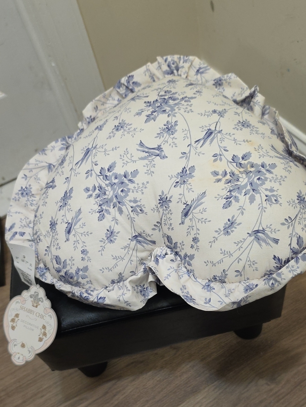 Shabby Chic Blue Floral Ruffle Accent Pillow